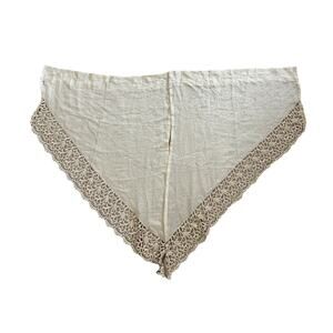 2 Sheer Arched Valances Short Window Curtains Light Brown Intricate Lace Trim